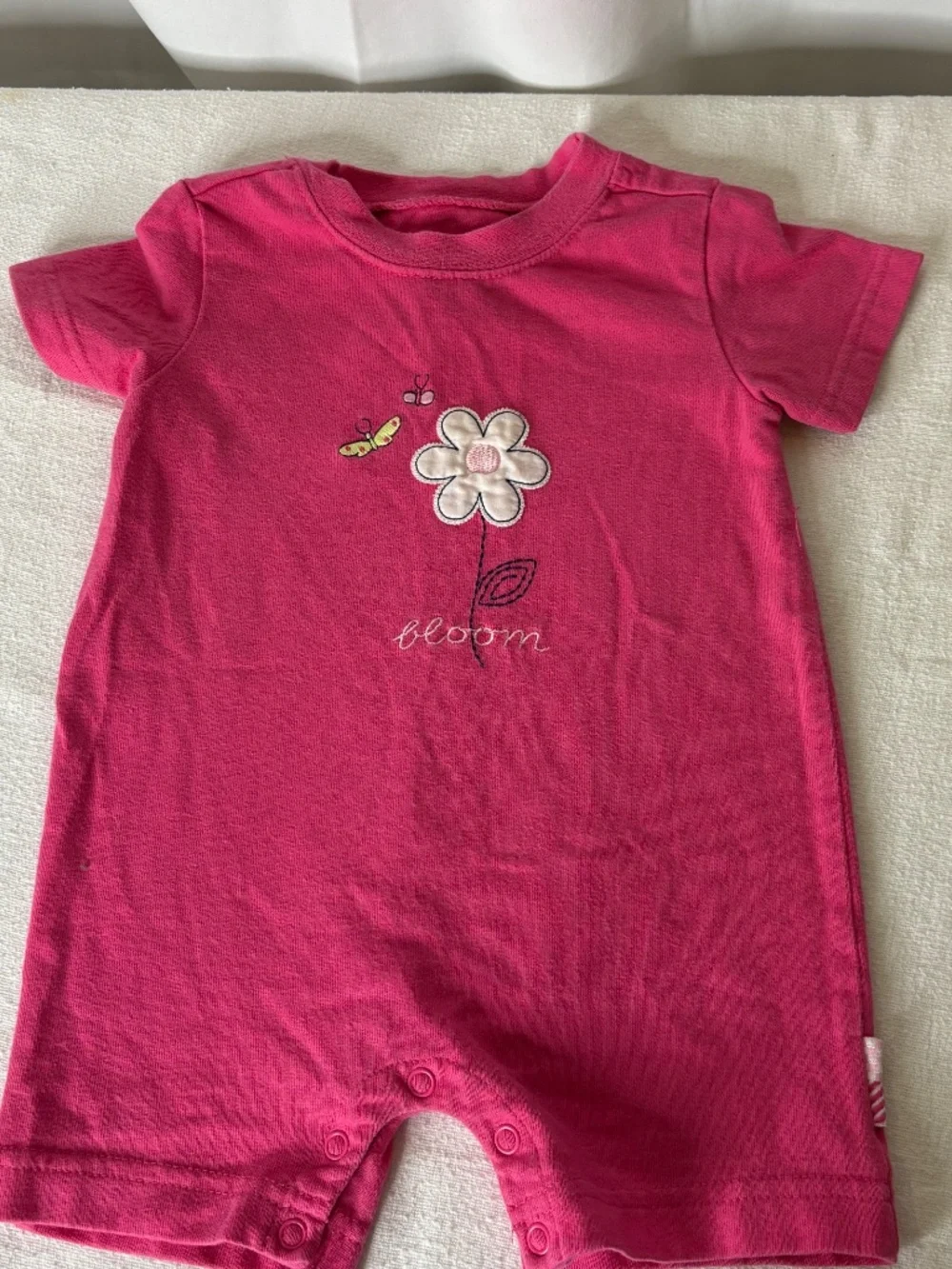 Vintage Gymboree Rainbow Tag Newborn 3-6 mos Pink Flower Embroidered Baby Romper